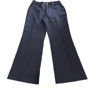 Chaps Linen Pants Womens 12 Navy Blue Lined Slacks Trousers Career Old Money
